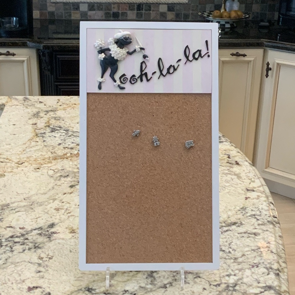 French Poodle Cork Board with White Frame